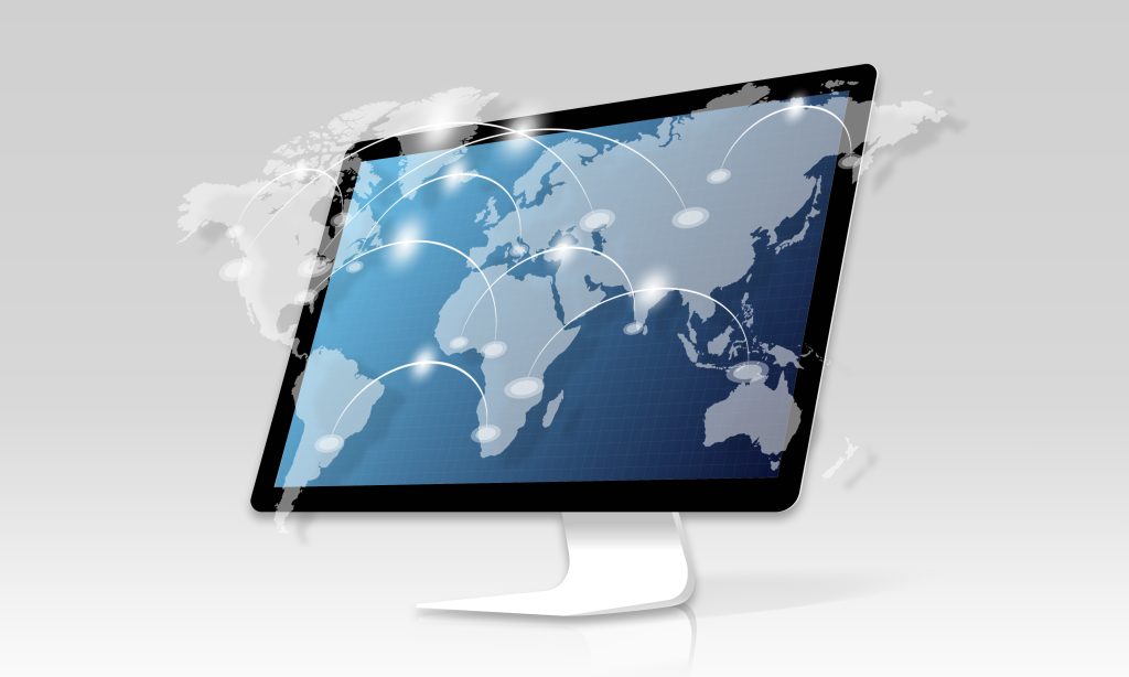 network connection graphic overlay background on computer screen